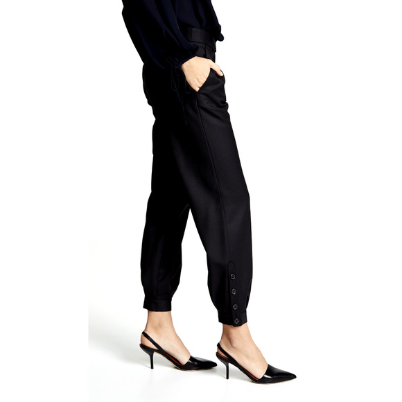 NWT! Nili Lotan 8 Slouchy Silky Bertina Pants $395 Pockets Ankle Buttons Black - Picture 2 of 9